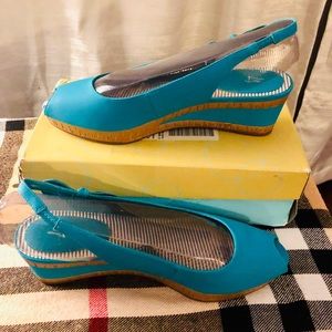 Leather Turquoise wedges